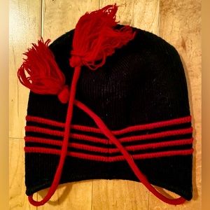 Black & Red Striped Emo Grunge Authentic Y2K Beanie with Red Tassels